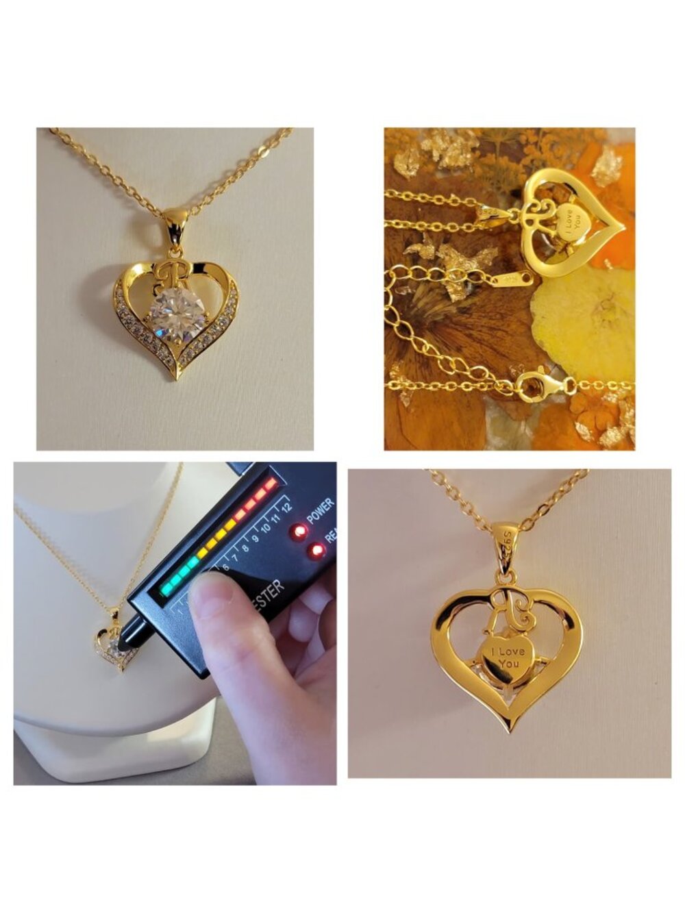 18K Gold Plated Moissanite Initial Heart Necklace 18″+2″ Ext NWT